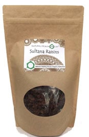 brown paper bag package of raisins