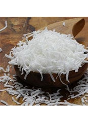 close up of a bowl of shredded coconut