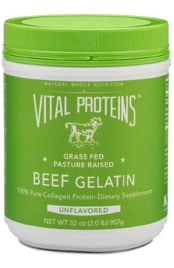 green jar of Vital Proteins grass fed pasture raised beef gelatin