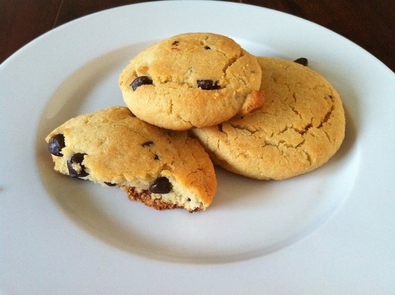 plate of paleo carob chip cookies with raw cacao nibs