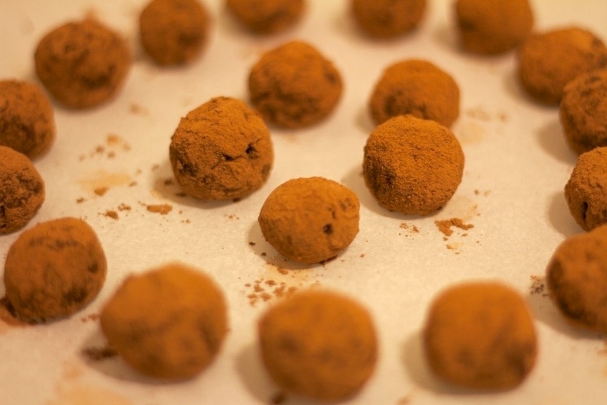 close up of dairy free Brazilian chocolate truffle known as Bridadeiro