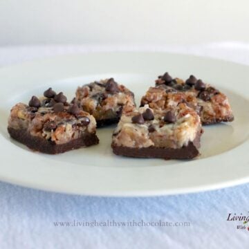 plate of paleo chocolate bites topped with chocolate chips