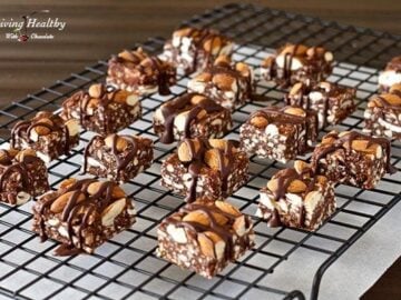 rows of paleo dark chocolate granola crunch bar squares cooling on a wire rack