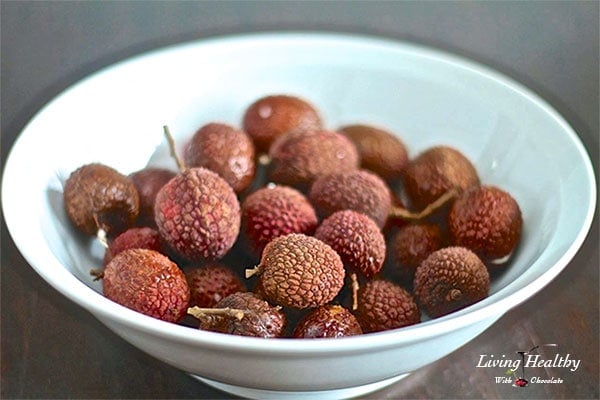 bowl of lychee fruit to be used in lychee ice cream