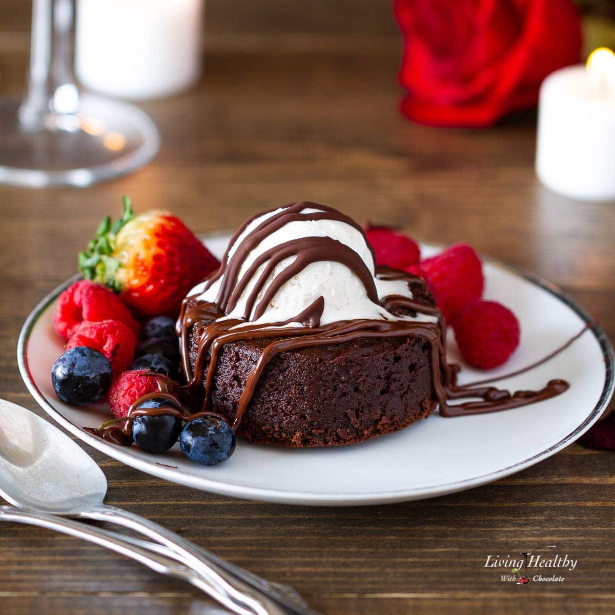 chocolate cake with ice cream