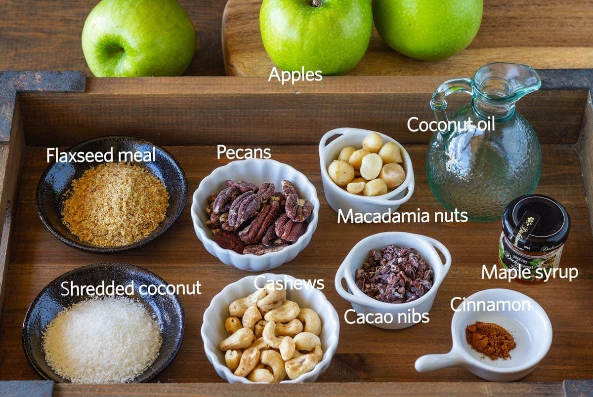 Ingredients in a tray to make the apple crisp recipe