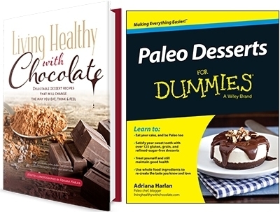 Living Healthy with Chocolate ebook cover and Paleo Desserts for Dummies book