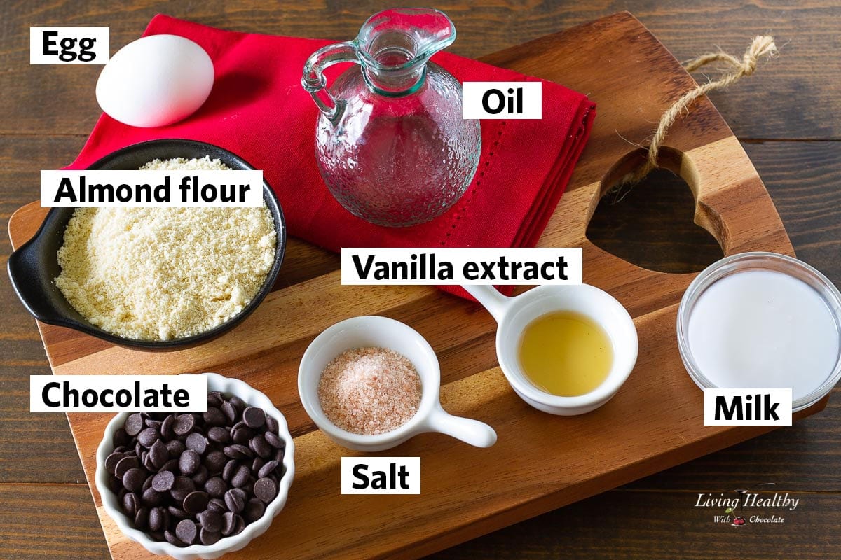 collage of the chocolate lava cake ingredients on a cutting board