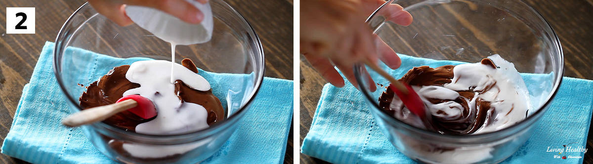 lava cake recipe step 2 mixing other ingredient with melted chocolate