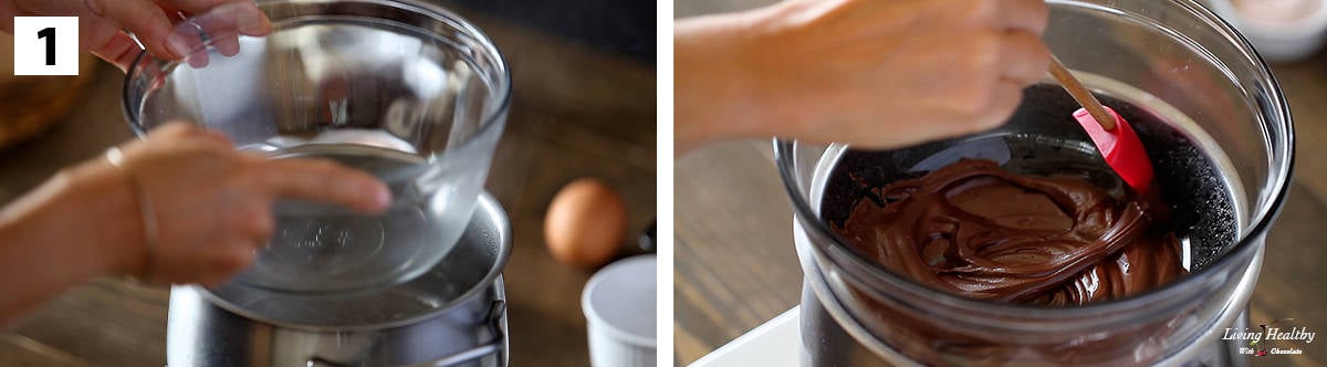 lava cake recipe step 1 of melting chocolate in a double boiler