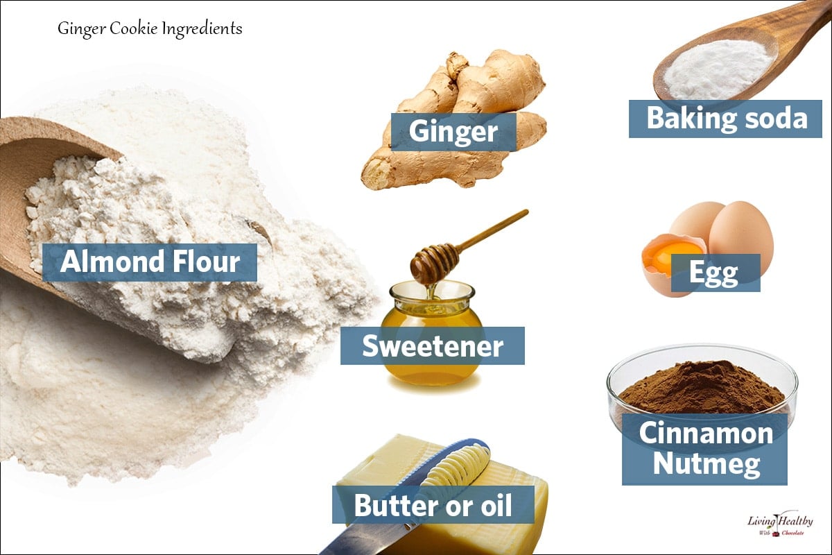 List of ingredients needed to make gingerbread biscuits on a white board.